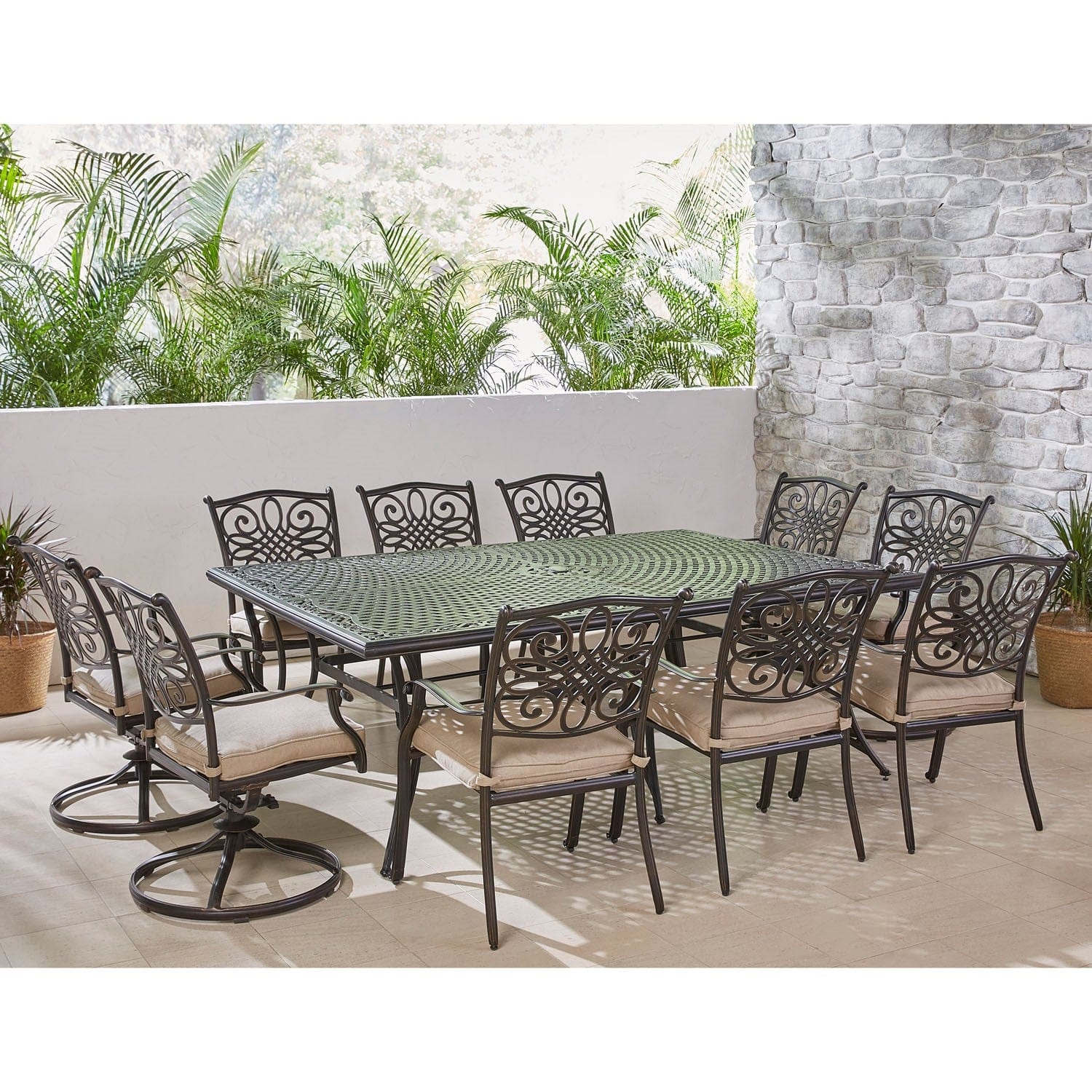 hanover traditions 11 piece dining set with four swivel rockers