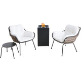 Mod Furniture Fire Pit Chat Set Mod Furniture - Bali 4pc Fire Pit: 2 Chairs w/Pillows, Side Tbl, Glass Top Fire Pit