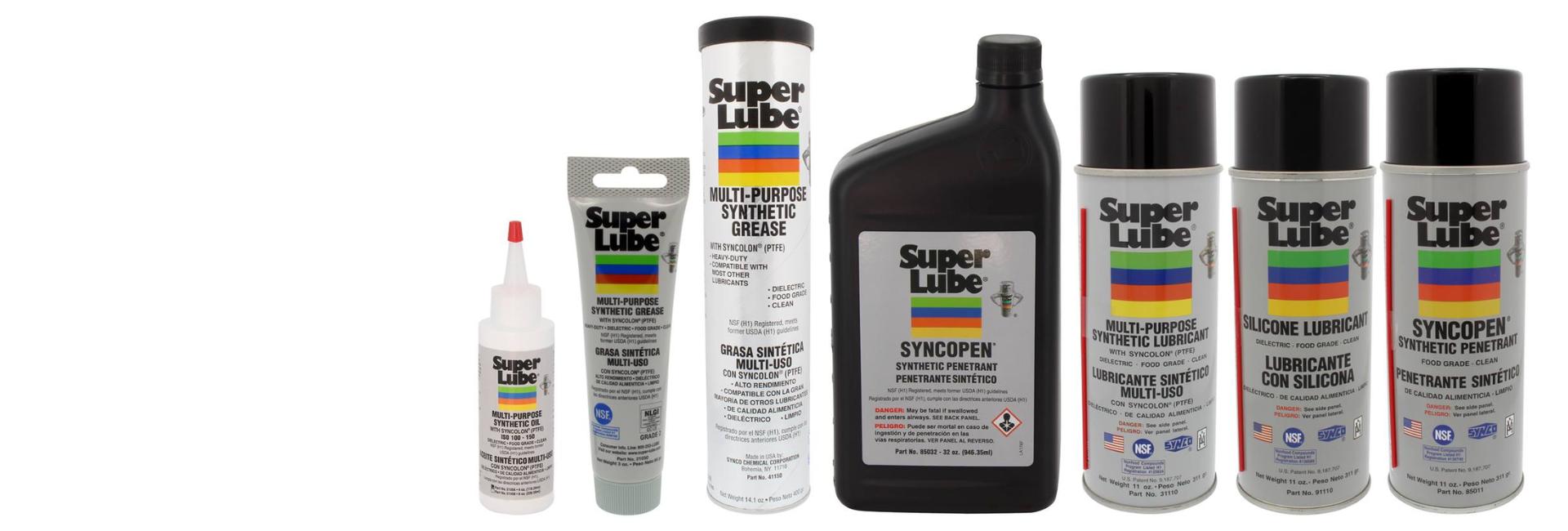 Super Lube® manufactures synthetic lubricants available in Grease, Oil, and Aerosol sizes.
