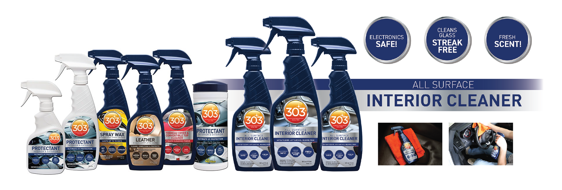 Elevate your maintenance routine with 303® products, the gold standard in protection and cleanliness for your prized possessions. Since 1980, 303® has catered to enthusiasts who demand excellence and longevity for their boats, cars, and homes. Our comprehensive range of cleaners and protectants ensures that your passions not only shine but endure, embodying our commitment to preserving your items in pristine condition.