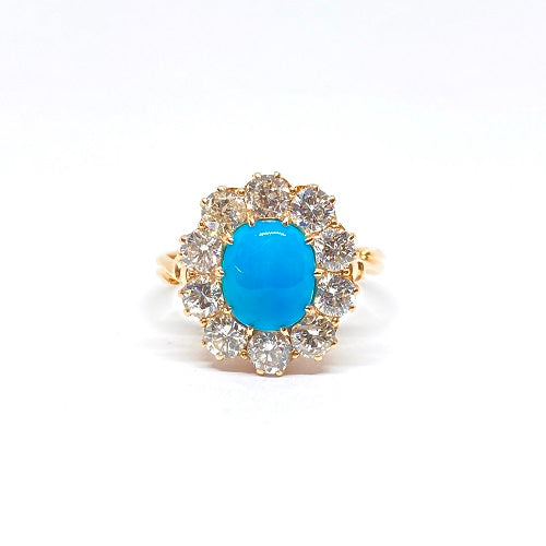 18ct Rose Gold Turquoise & Diamond Cluster Ring