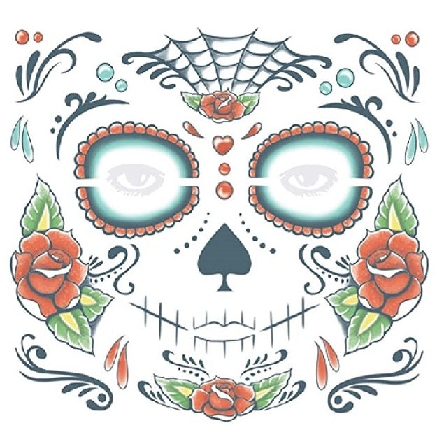 20 Sheets Day of the Dead Face Sugar Skull TattoosIncluding 8 Large Sheets  Halloween Temporary Face Tattoos Halloween Sugar Skull Face Tattoos B8  sheets in Kuwait  Whizz Temporary Tattoos