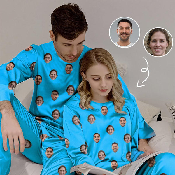 Couple Sleepwear Custom Face XO Black Couple Matching Pajamas