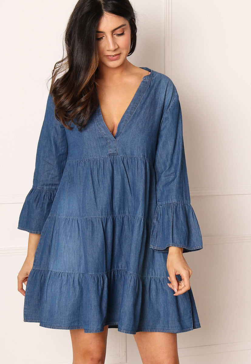 JDY Saint Denim Relaxed Smock Tunic Mini Dress in Mid Blue | One Nation ...