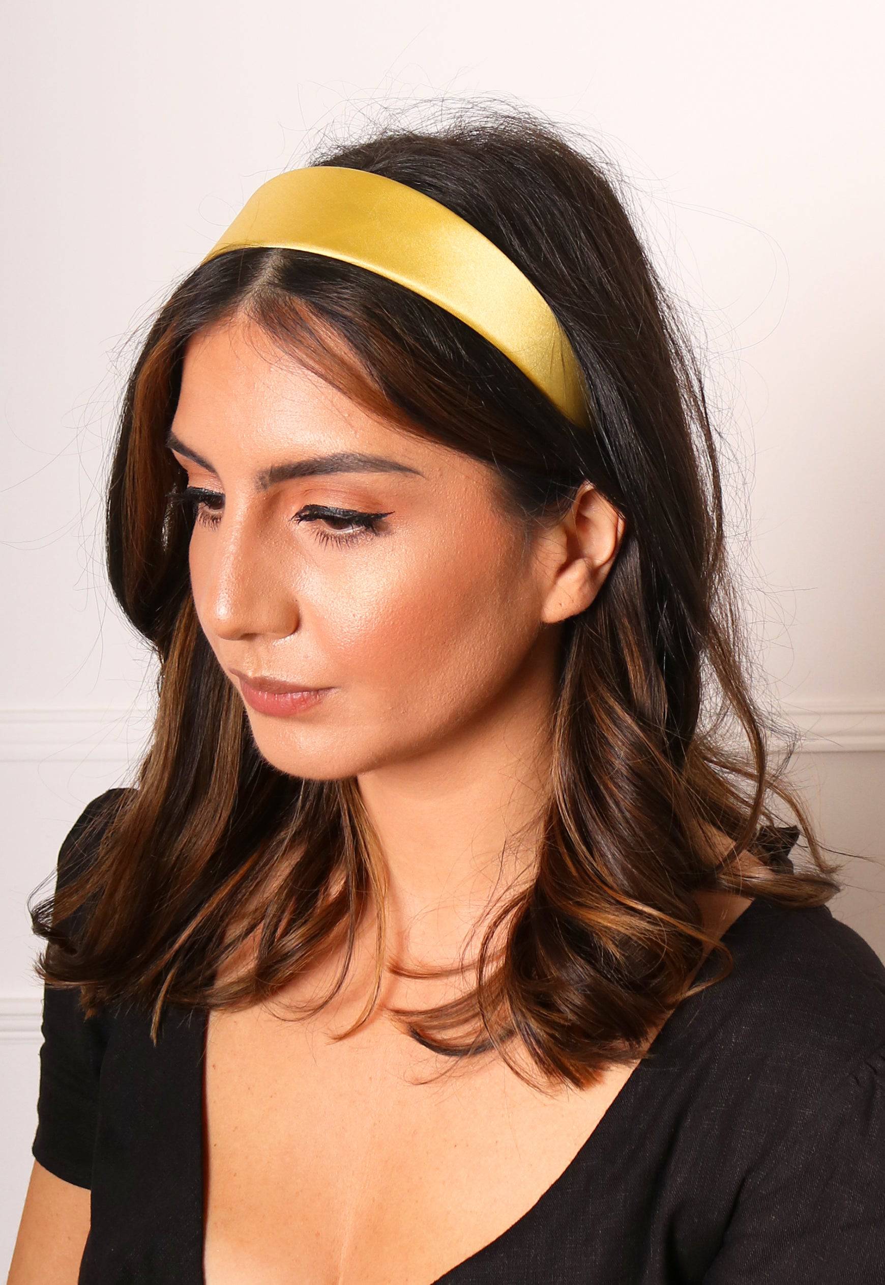 Wide Satin Alice Headband In Mustard Yellow - One Size