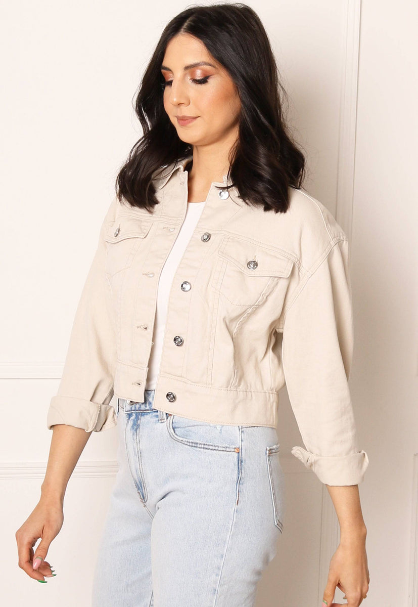 ONLY Malibu Cropped Denim Jacket in Cream | One Nation Clothing ONLY ...