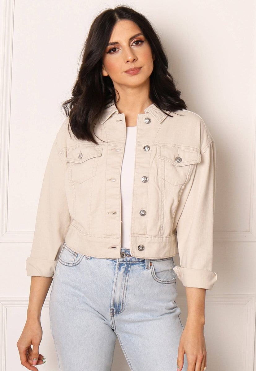 ONLY Malibu Cropped Denim Jacket in Cream | One Nation Clothing ONLY ...