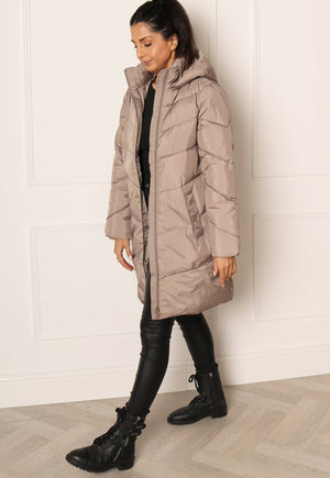 long chevron padded coat