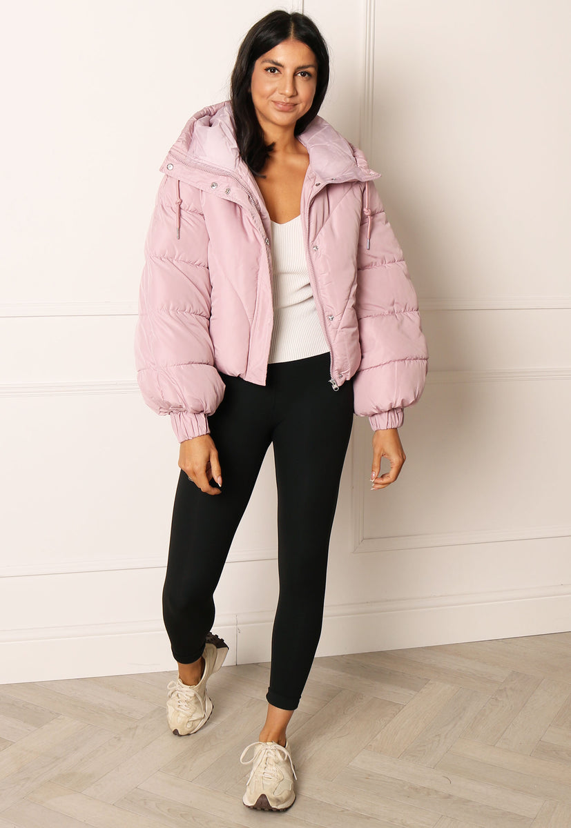 JDY Destiny Cropped Bomber Padded Puffer Jacket with Hood in Light Pink ...