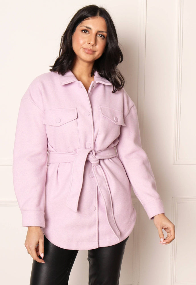 ONLY Emma Belted Workwear Shacket in Lilac Pink - concretebartops