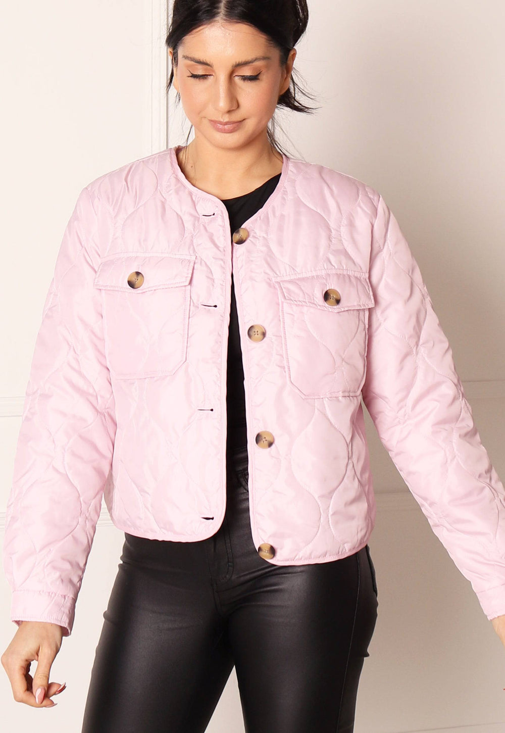 VERO MODA Nella Quilted Short in Light Pink | One Nation Clothing VERO MODA Nella Quilted Short Jacket in Light Pink