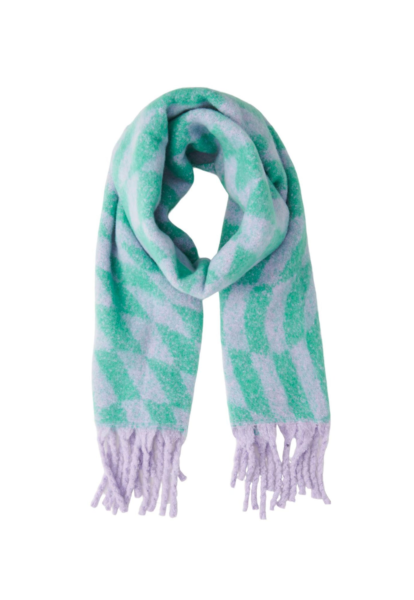 PIECES Nyx Oversized Brushed Printed Scarf with Tassels in Lilac & Aqua - One Nation Clothing
