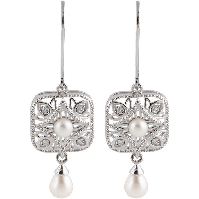Earrings > Diamond > .08 CTW > & > Pearl > Cultured > Freshwater - Eligius Jewelers