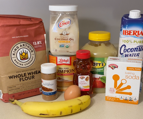 Photo of ingredients required to make Dog Apple Cider Donuts. 