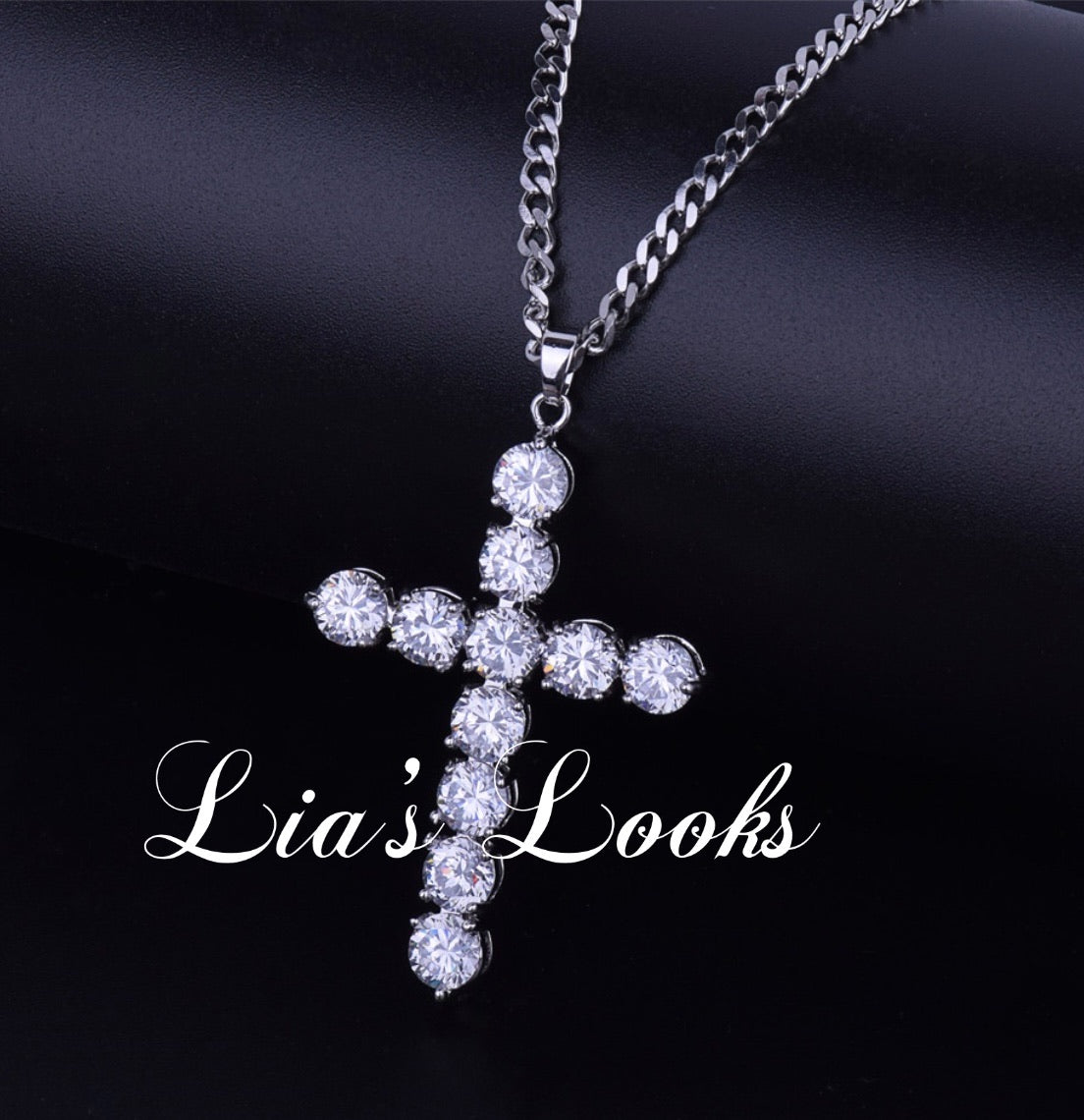 silver sparkle cross necklace