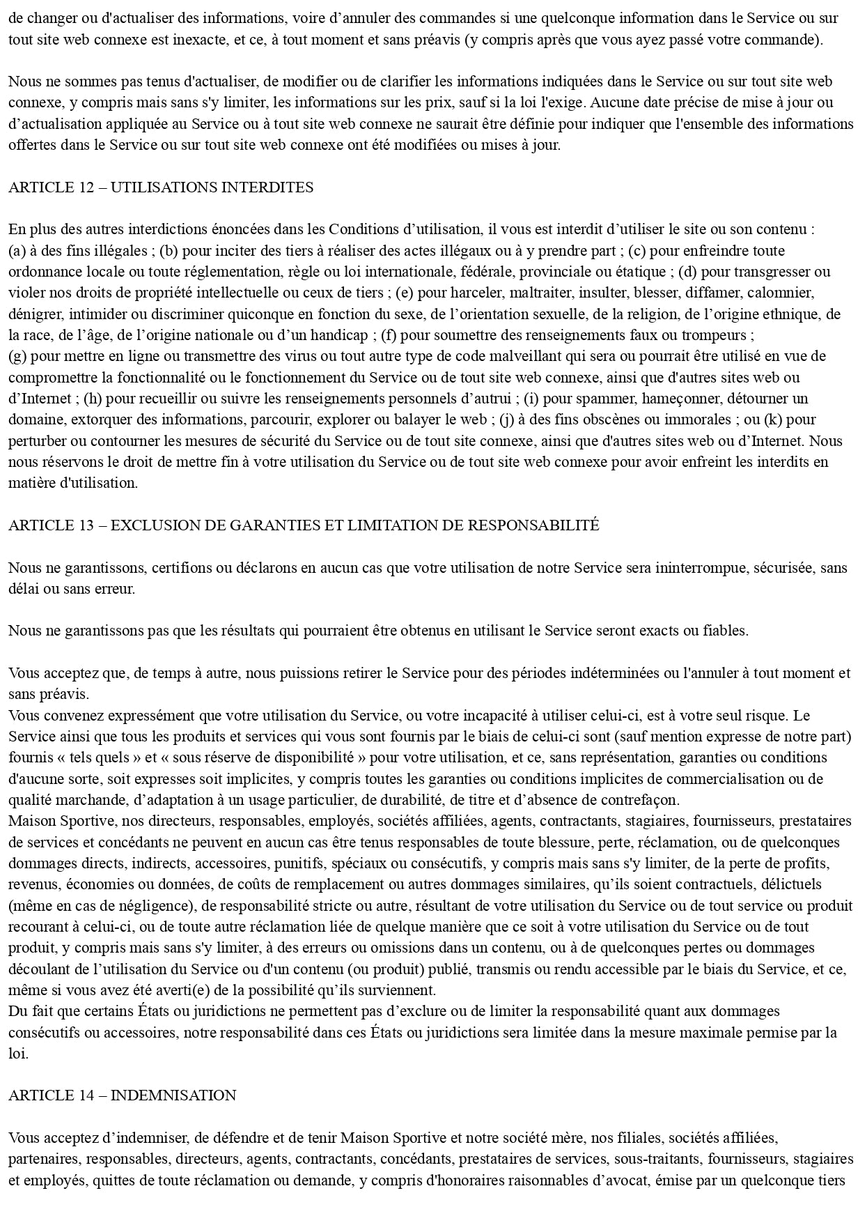 conditions générale de vente maison sportive page 4