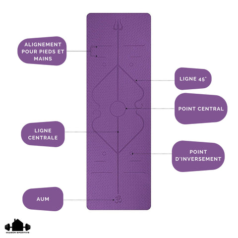 détails du tapis de yoga om system violet