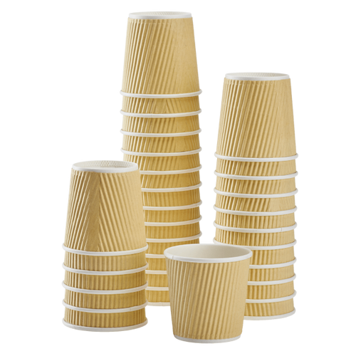 Disposable Coffee Cups - 8oz Ripple Paper Hot Cups - Kraft (80mm) - 500 ct, Coffee Shop Supplies, Carry Out Containers