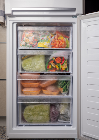 open refrigerator with food items inside