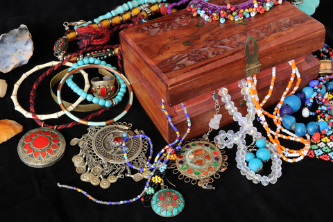 jewelry box overflowing with jewelry