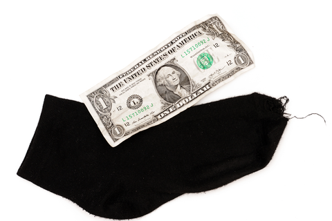 sock with a dollar bill