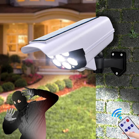 security camera shining on burglar in dark moonlight