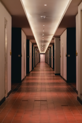 long hallway with lights