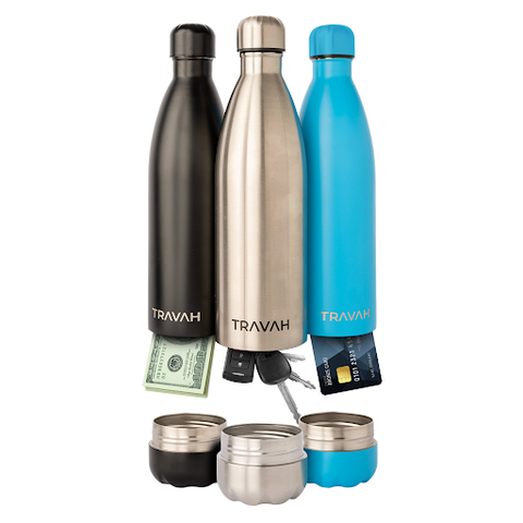 Black, blue and silver Travah Diversion safe water bottle