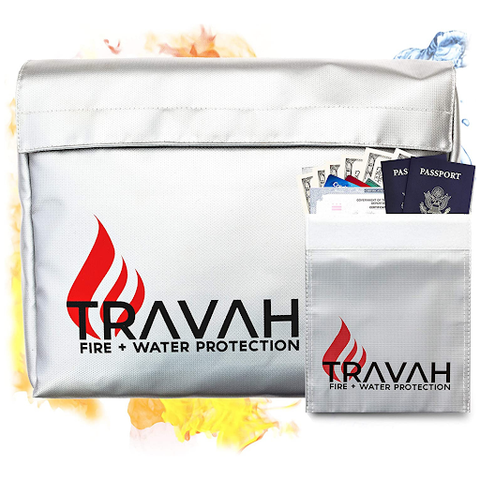 A white Travah Document Bag with a smaller bag in the front