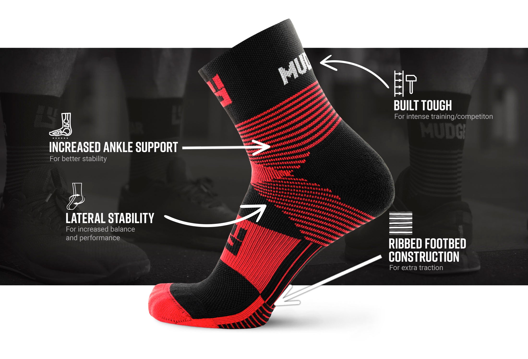 MudGear Hybrid Fitness Socks with Grip