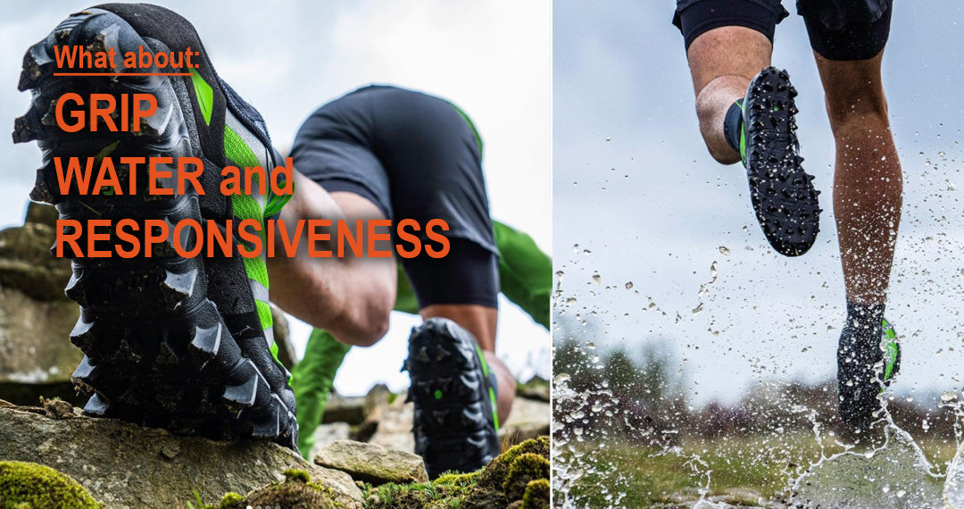Trail shoes performance includes grip, water handling, and responsiveness. 