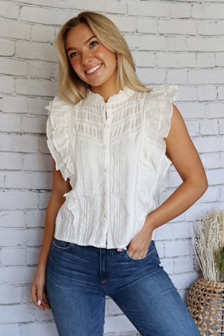 Ruffle sleeve detail blouse with a high neck