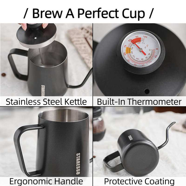 Pour Over Gooseneck Coffee Kettle with Thermometer by Barista Warrior –  Nossa Familia Coffee