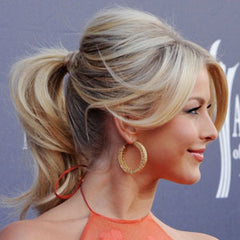 blonde hair Julianne Hough with bangs and ponytail