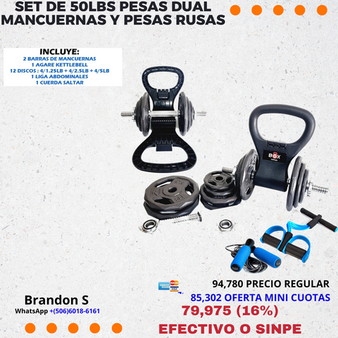 set dual mancuernas y pesa rusa