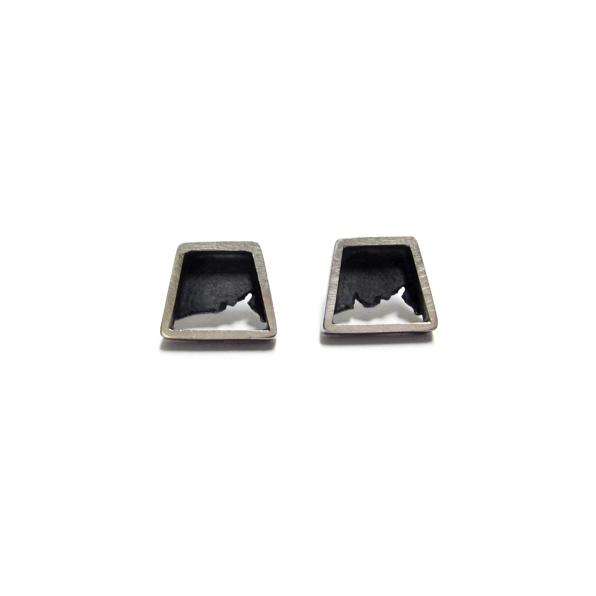 Torn Silver Trapezoid Stud Earrings