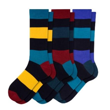 Combed Cotton Colorful Rugby Striped Patterned Men's 3 Pr. Pack Socks Men