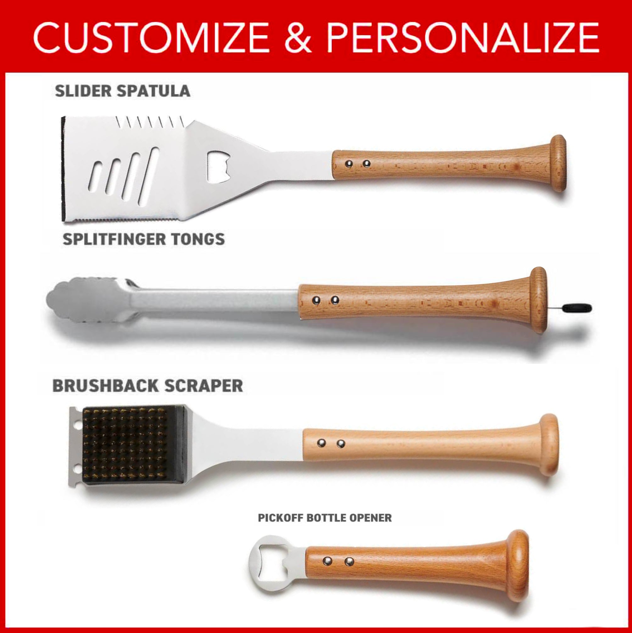 Baseball BBQ: 5-Piece All-Star Grill Set (Customized Handles)