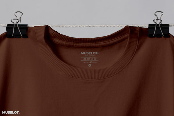 Coffee brown plain t shirts for men online in 100% cotton, round neck and half sleeve.