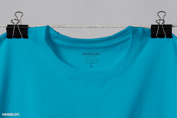 Sky blue t shirt for men online in 100% cotton, round neck and half sleeves