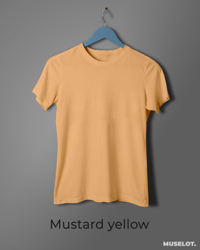 Mustard women's plain t shirt online in round neck, 100% cotton and half sleeves - MUSELOT