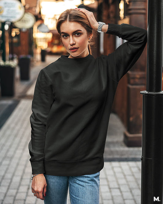 Shop solid colored black cropped sweatshirt for bold look