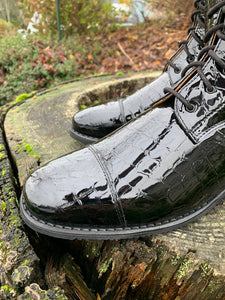Custom DeNiro Tintoretto Dressage Boot - Black Croc Lucidi with Swarovski Buckle toe close up