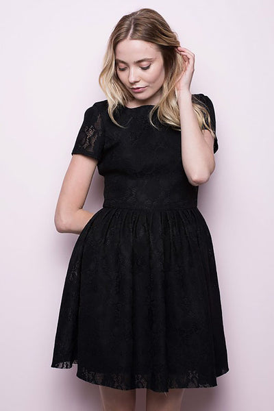 short sleeve black cocktail dress