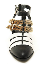 Load image into Gallery viewer, Furry Leopard Tri-Colored Strappy Vegan Faux Leather Womens Ankle Bootie
