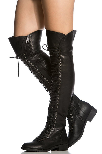 over the knee lace up combat boots