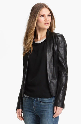 Women's black blazer leather jacket