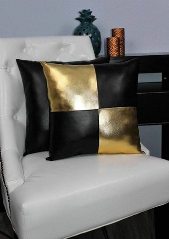 NOORA Dollhouse Throw Square Pillow Gold Black colours, Two-Toned Soft Lambskin Leather Cushions Modern Dollhouse Miniatures