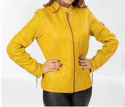 Handmade Mustard Yellow Leather Jacket Customized Women -  Israel