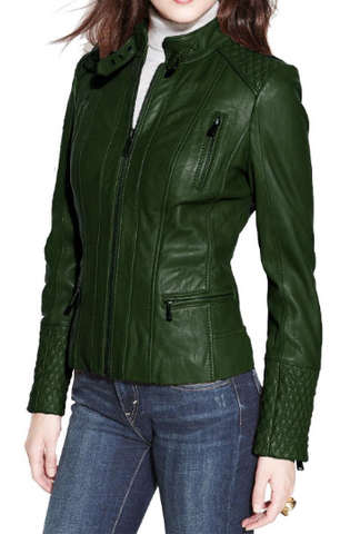 SUPERMODEL Ladies Jacket Green Biker Tops Rock Real Italian Leather Jacket  4110